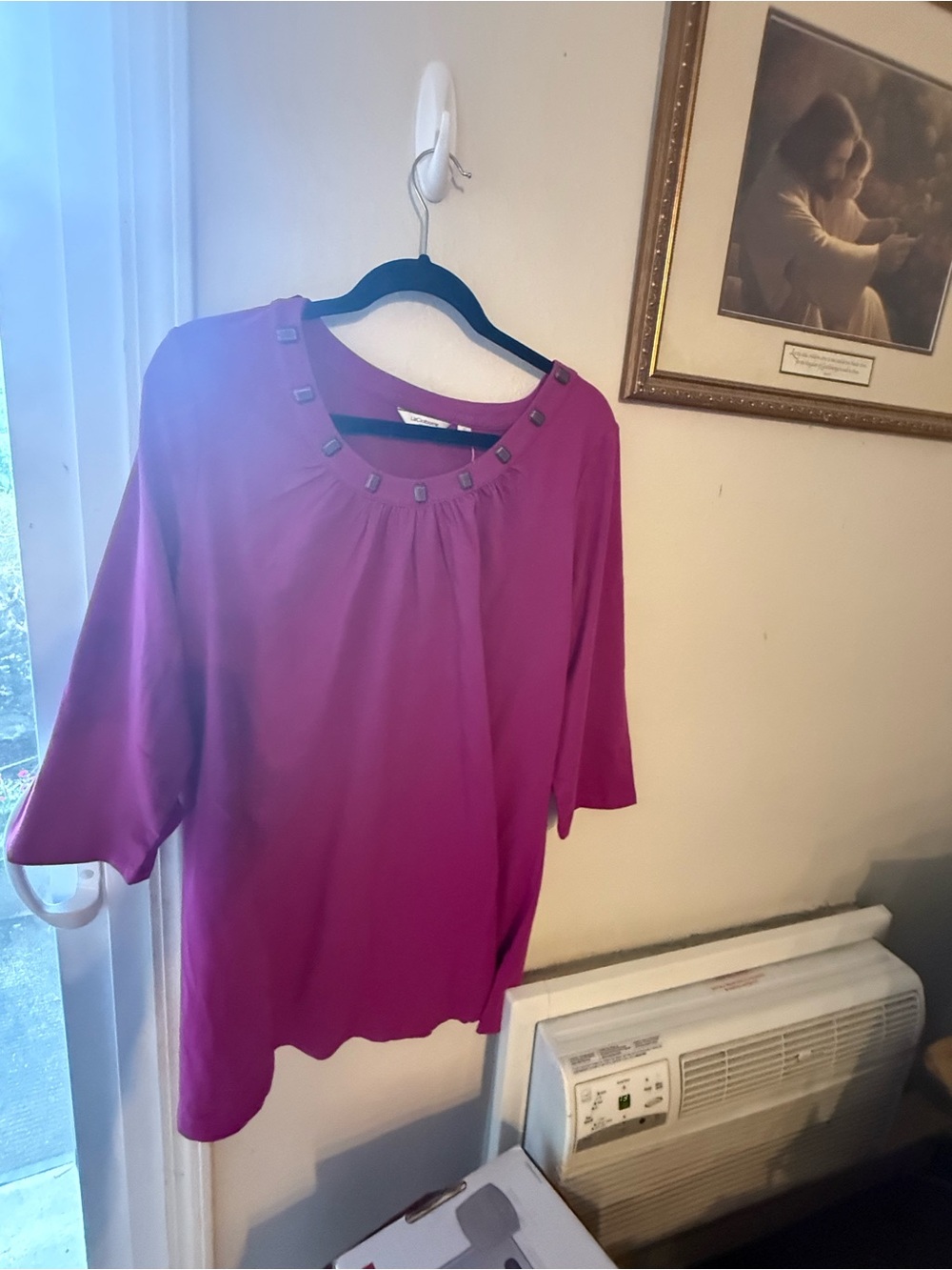 Liz Claiborne Fuchsia Stud-Trim Scoop Neck Blouse